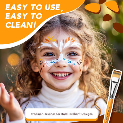 Face Painting Brushes, Fuumuui 13pcs Professional Synthetic Brushes for Face & Body Painting with Halloween, Cosplay, Costume & Theater - Acrylic Watercolor Oil Gouache