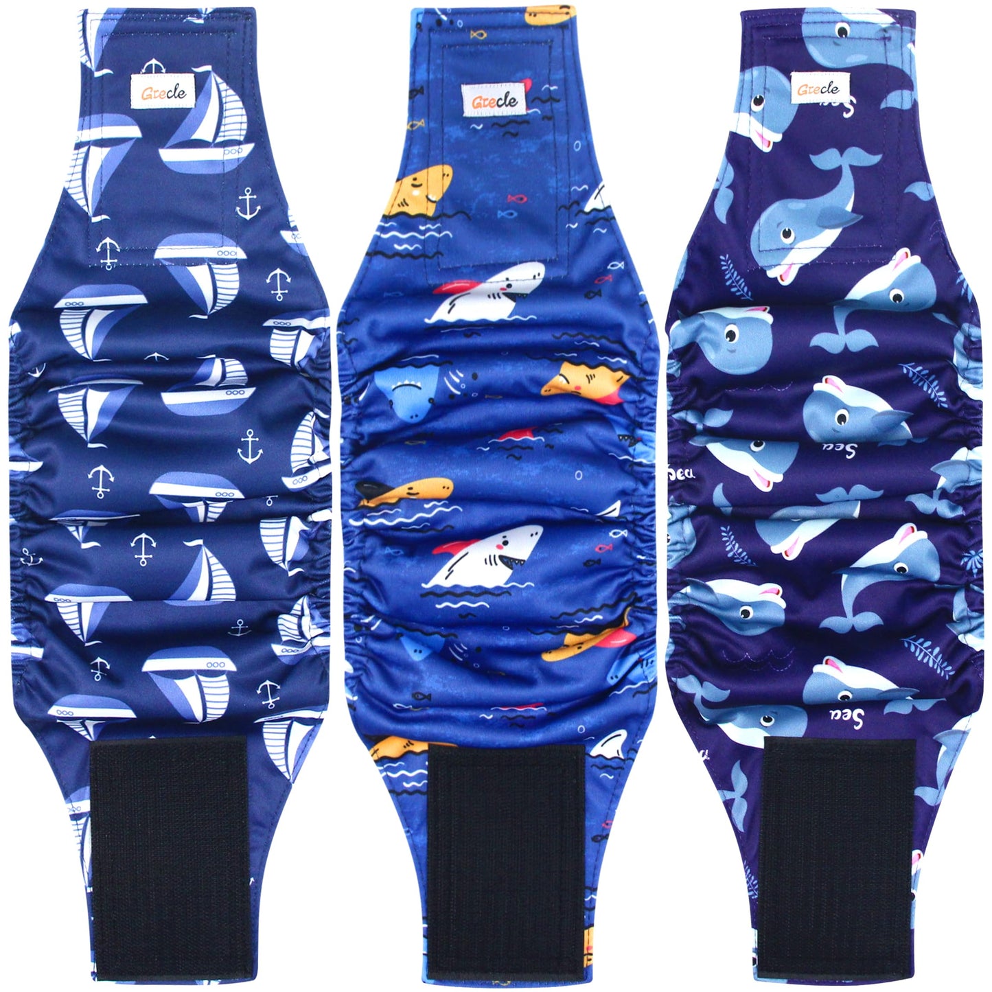 Grecle Premium Male Dog Wraps - High Absorbency Male Dog Diapers (Pack of 3) - Washable Belly Band for Male Dogs Incontinence and Puppy Training (Sailboat, S)
