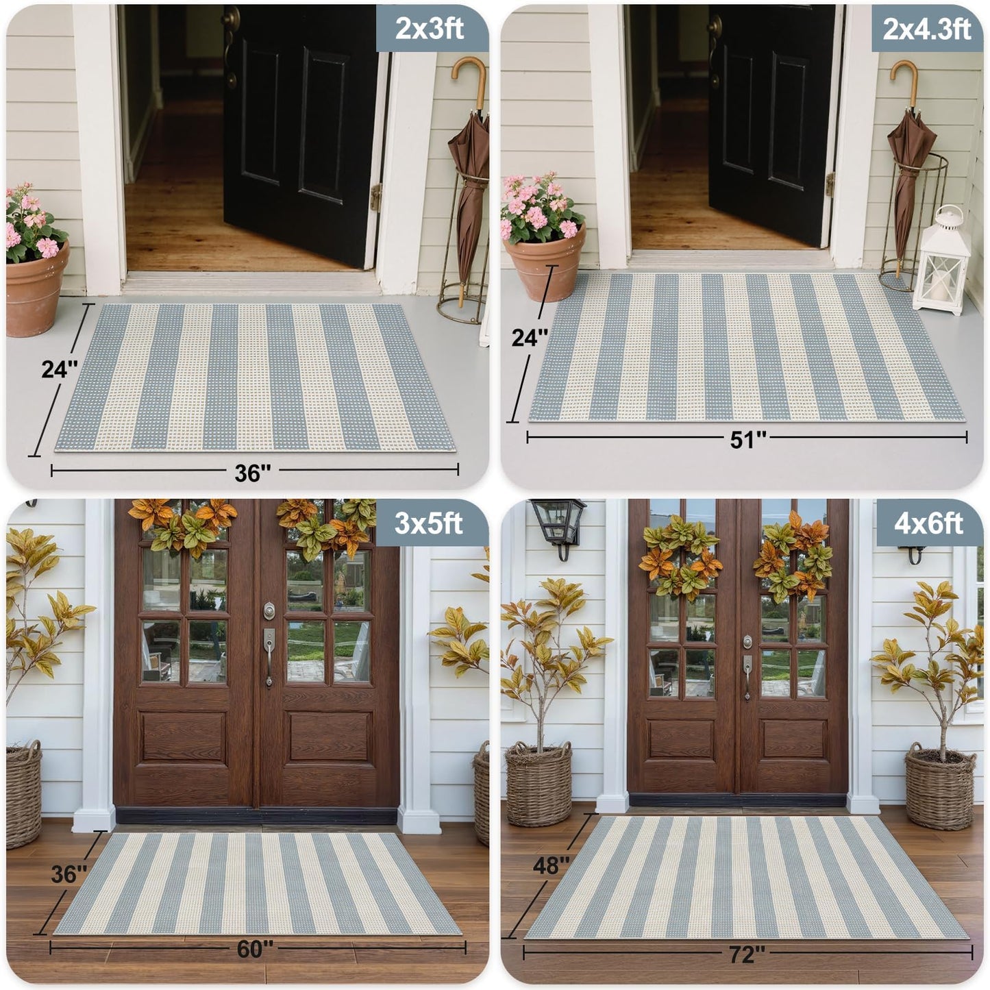 OJIA Washable Area Rugs 4'x6', Striped Outdoor Rug Cotton Woven Entryway Rugs Indoor Patio Rugs Carpet Large Area Rugs for Bedroom/Porch/Deck/Backyard/Camping/Living Room (Blue/White/Tan)