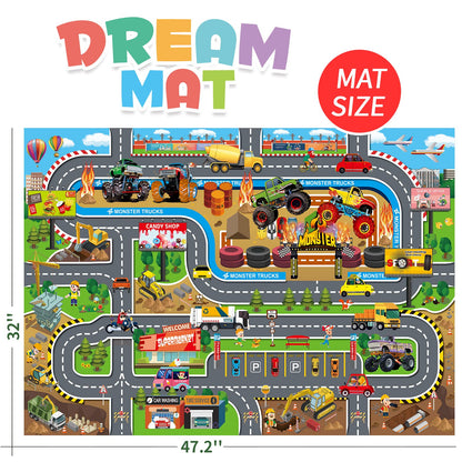 Oriate Kids Toy Car Play Mat Racetrack Activity Playmat, Kids City Road Mat Toy Cars Play Rug for Children Pretend Game, Play Carpet Floor Mats for Race Collection Toys Accessories 47" X 31"