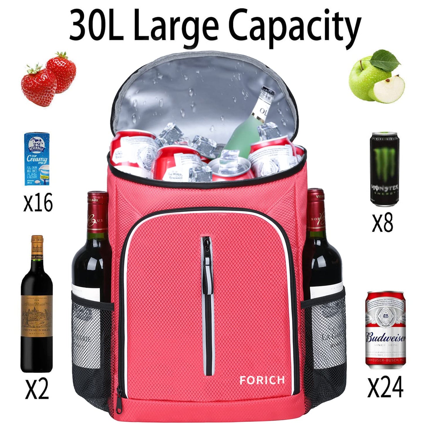 FORICH Soft Cooler Backpack Insulated Waterproof Cooler Bag Leak Proof Portable Backpacks to Work Lunch Travel Beach Camping Hiking Picnic Fishing Beer for Men Women (Watermelon Red)