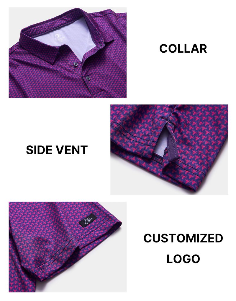 Obla Mens Golf Polo Shirts Short Sleeve Dry Fit Performance Moisture Wicking Casual Print Collared Golf Shirts for Men (Purple Buffalo_L)
