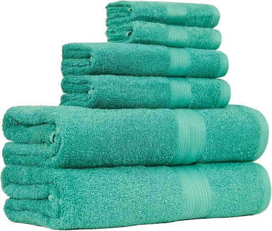 Amazon Basics 6-Piece Oversized Fade-Resistant Towel Set, 100% Cotton, Highly