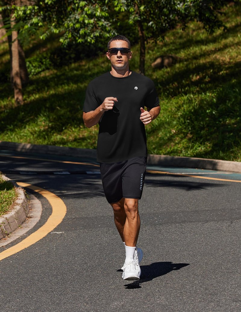 PINSPARK Black T Shirts for Men Lightweight Short Sleeve Crew Neck Gym Shirts Moisture Wicking Summer Classic Casual Tee Tops XL