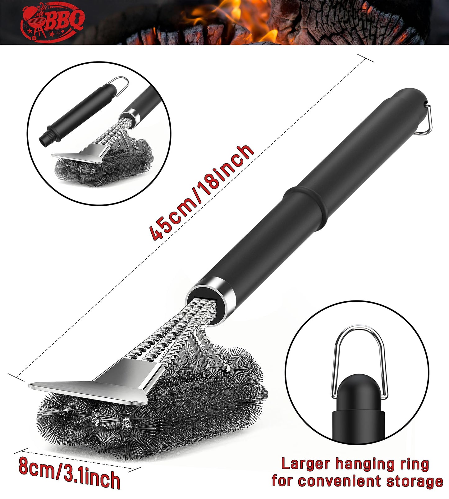 TNTOR Grill Brush, BBQ Cleaner Cleaning Brush with Stainless Steel Scraper, Bristles and Extra long Handle, BBQ Wire Brush for Charcoal Grill, Electric Grill, Gas Grill.