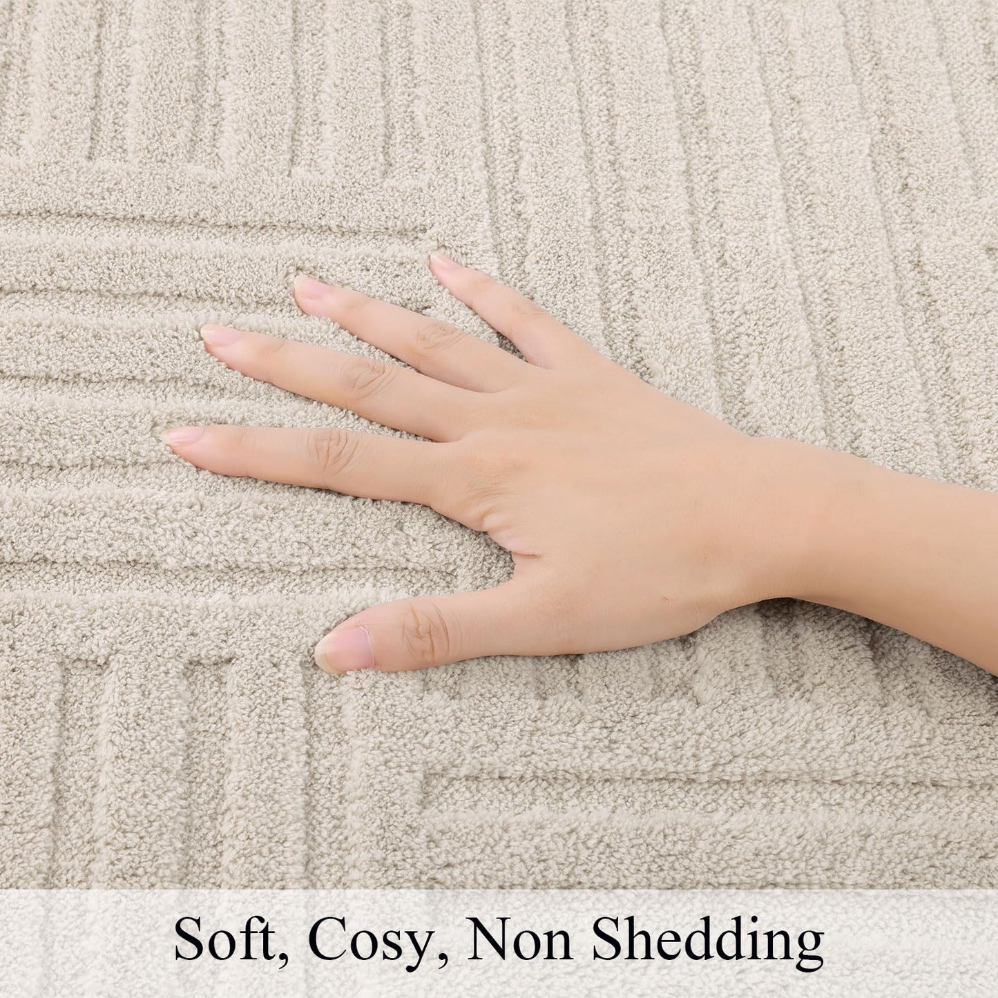 SHACOS Soft Cozy Fluffy Arch Pattern High-Low Pile Small Rug 2'x3' Non Slip Washable Textured Minimalist Area Rugs Modern Geometric Carpet for Bedroom Bathroom Kitchen, Beige