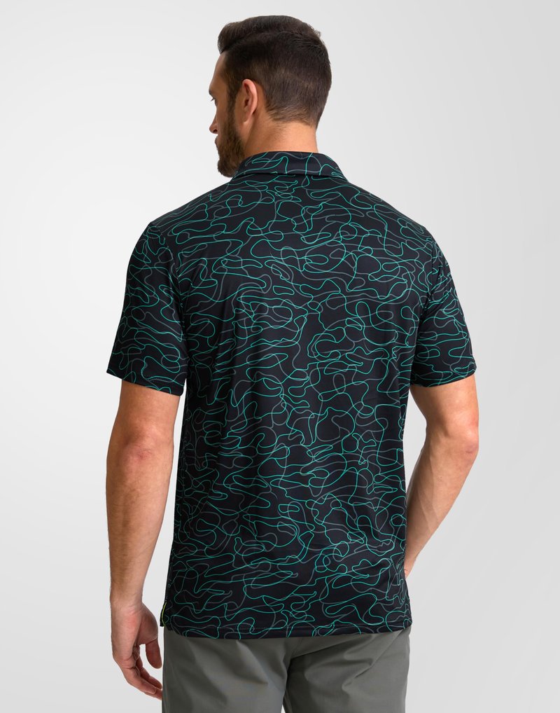 Obla Mens Golf Polo Shirts Short Sleeve Dry Fit Performance Moisture Wicking Casual Print Collared Golf Shirts for Men(Black Curve_S)