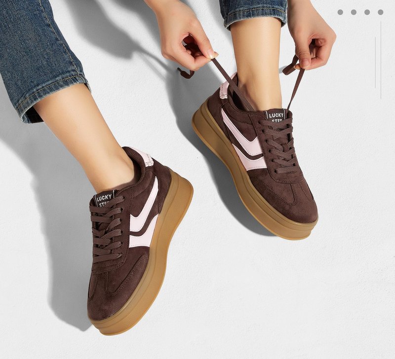 LUCKY STEP Platform Sneakers for Women Fashion Retro Thick Rubber Gum Sole Comfortable Tennis Skate Trainer Classic Walking Shoes Casual Streetwear(Brown/Pink,8.5)
