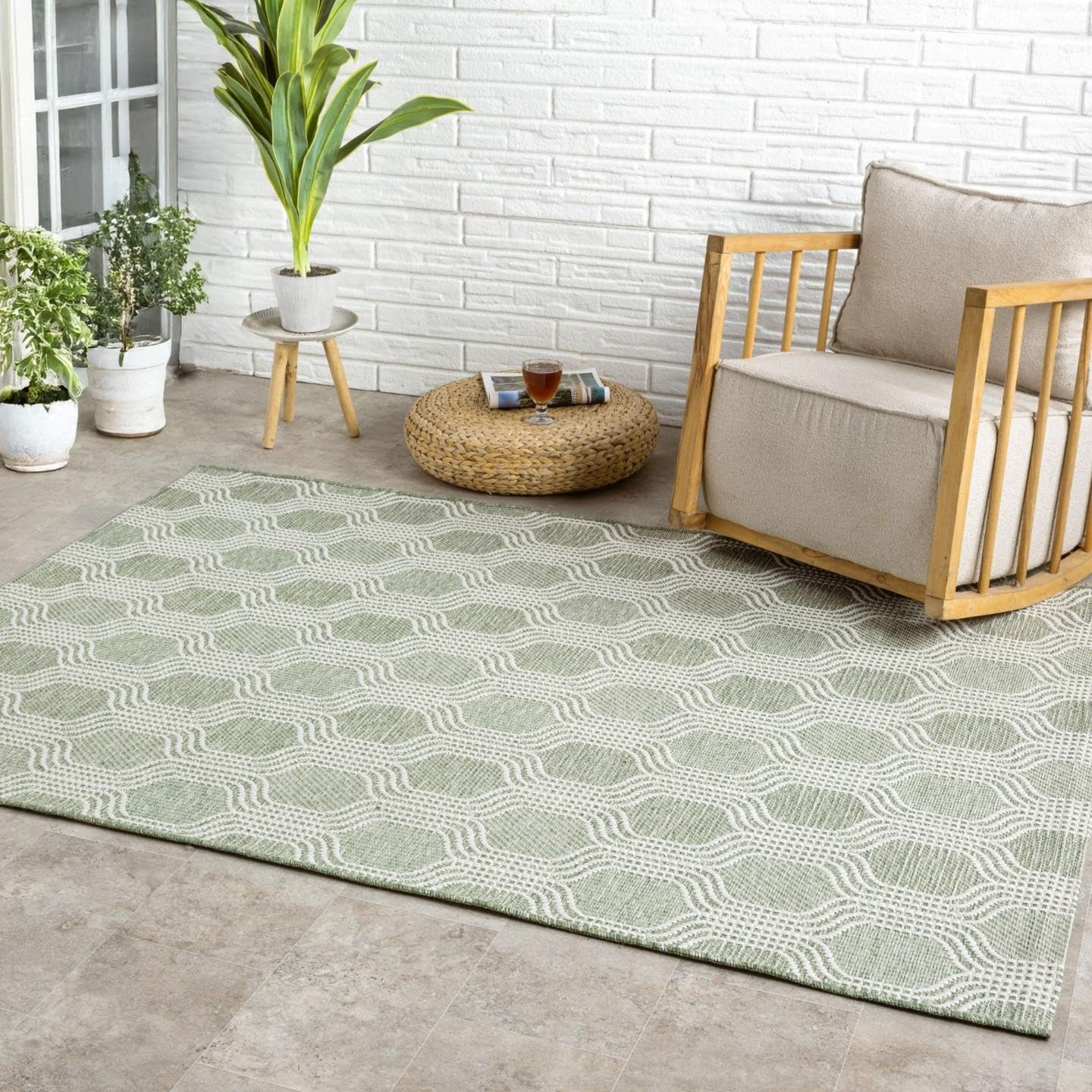 LUXE WEAVERS Moroccan Geometric Trellis Green 5x7 Area Rug, Outdoor Low Pile Carpet