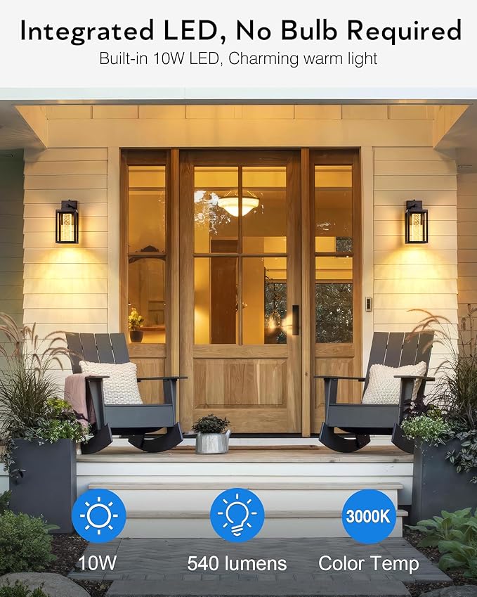 VIANIS 2 Pack Porch Lights Outdoor, Oil Rubbed Bronze Dawn to Dusk Exterior Lighting Fixtures for House, Farmhouse Outside Garage Lights Wall Mount Built-in LED Outdoor Wall Sconces Lantern, Anti-Rust
