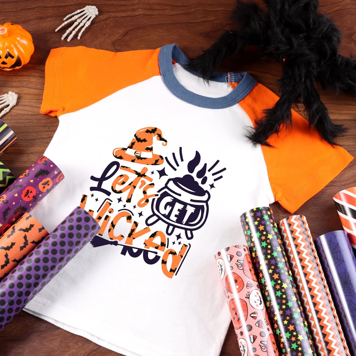 Tintnut Halloween HTV - 12 Sheets 12 X 10inches Heat Transfer Vinyl Orange Purple Green Iron On Vinyl for T-Shirts DIY Compatible with Cricut or Silhoutte Cameo