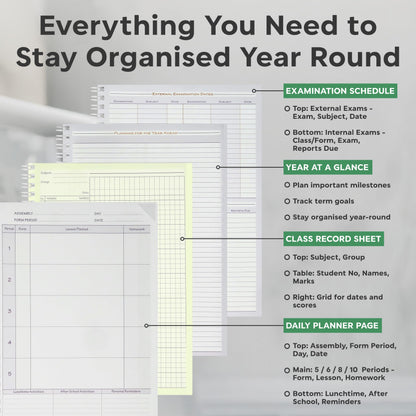 Educational Planning Books - The Teachers Planner 2025-26 & Academic Diary | (A4, 6 Periods) | Page-a-Day & Undated, with Dedicated Pages for Year Planning, Exams, Marking, Contacts - Purple (TP3-P)