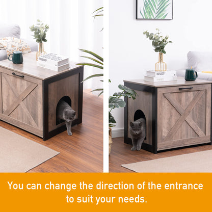 Dwanton Cat Litter Box Furniture Hidden, Cat Litter Box Enclosure, Reversible Entrance Can Be on Left or Right Side, Indoor Cabinet, Wooden Washroom, End Table, Nightstand, Greige, 23.6" L