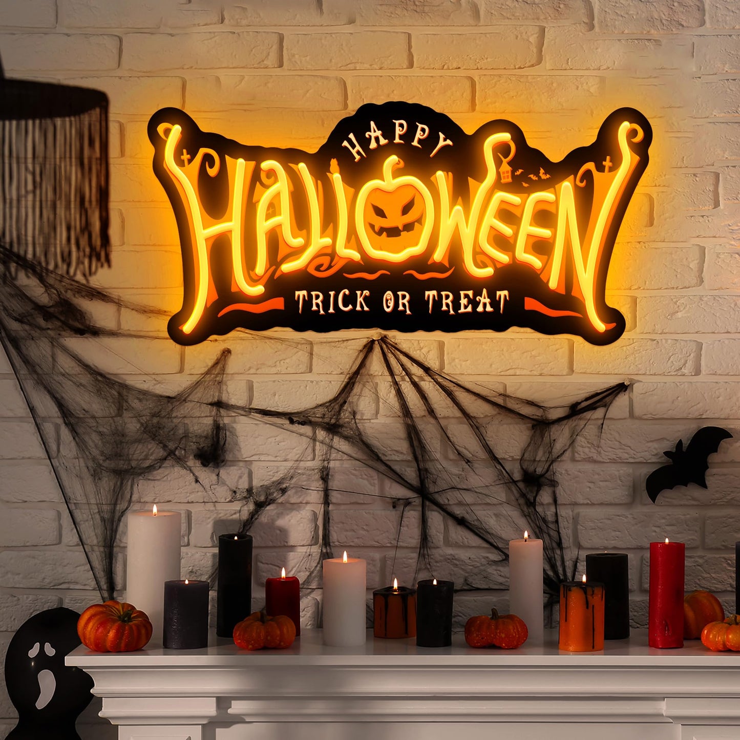SELICOR Happy Halloween Neon Signs for Wall Decor,Halloween Pumpkin Neon Light Sign,USB Powered Light Up Acrylic LED Sign With Hooks for Bedroom,Kids Room,Living Room,Bar,Party,Halloween Decor