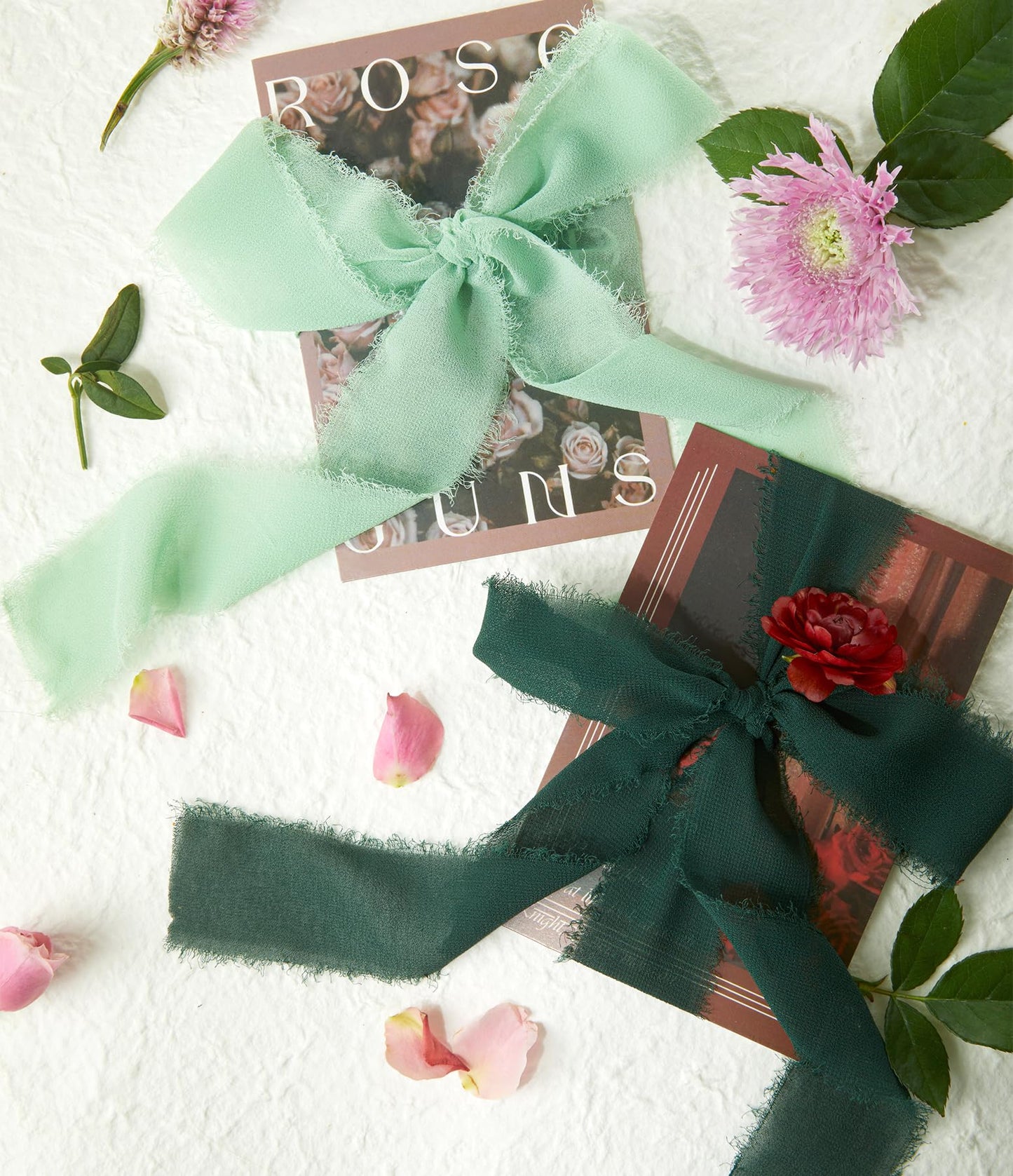 JEDIA Graduation Ribbon, 3 Rolls Champagne Beige Chiffon Silk Ribbon for Flower Bouquet, 1 1/2 inch x 7Yd Flower Ribbons for Gift Wrapping, Wedding Invitations, Bridal Bouquets, DIY Crafts