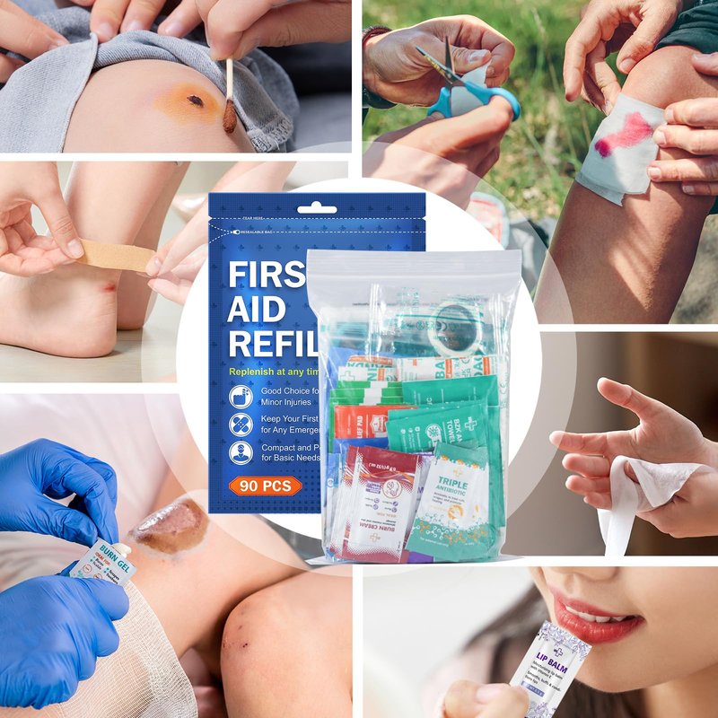 SuccorWare 90 Pieces First Aid Refill Kit - Wound Care Kit Includes Bandages for Home, Travel, Hiking - Portable Replacement Kit for First Aid Medical Supplies（2 Set）