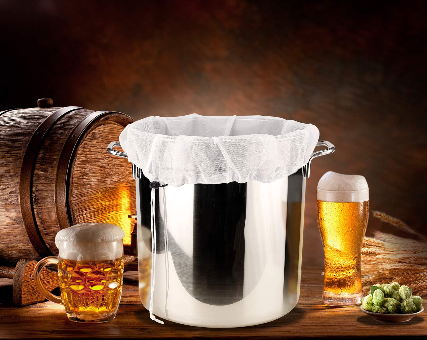 Era Natural Extra Large Brew Bags Reusable, 3 Pack 26"x22" Fine Mesh Strainer Bag for Home Brewing Hops Grains Fruit Cider Apple Grape Wine Beer Making Press Drawstring Straining Brew in a Bag