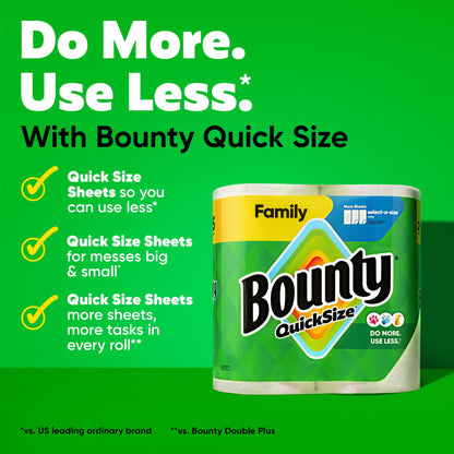 Bounty Quick Size Paper Towels, White, 8 Family Rolls = 20 Regular Rolls