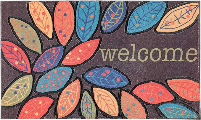 CHICHIC Door Mat, Welcome Mat 17x 30 Inch Front Door Mat Outdoors for Home Entrance Outdoors Mat for Outside Entry Way Doormat Entry Rugs, Heavy Duty Non Slip Rubber Back Low Profile, Leaves