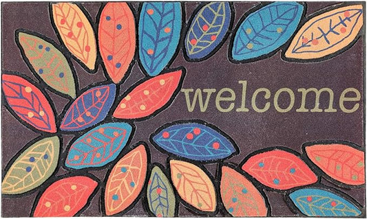 CHICHIC Door Mat, Welcome Mat 17x 30 Inch Front Door Mat Outdoors for Home Entrance Outdoors Mat for Outside Entry Way Doormat Entry Rugs, Heavy Duty Non Slip Rubber Back Low Profile, Leaves