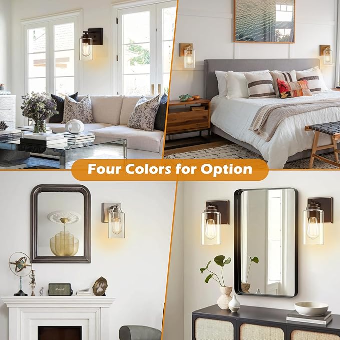Pia Ricco Wall Sconces Set of 2, Bedside Wall Lamps with Switch for Bedroom, Modern Bathroom Light Fixtures with Clear Glass Shade, Oil Rubbed Bronze Sconces Wall Lights for Living Room, Hallway