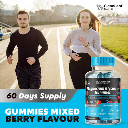 Magnesium Glycinate Twin Pack Gummies - 400mg High Absorption Formula for Sleep, Stress Relief & Muscle Health - Mixed Berry Flavor, Non-GMO, 60-Day Supply for Adults