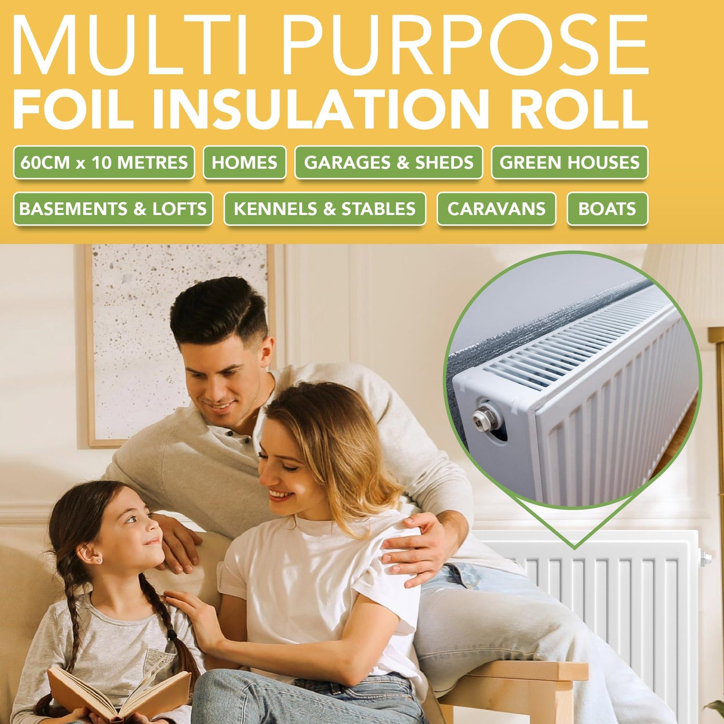 BLOSTM Foil Insulation Roll 10m x 60cm - Radiator Reflector Panels for Floor, Ceiling, Roof, Wall Insulation - 3-in-1 Reflective Foil Insulation Roll - Heat & Vapour Barrier Saves Energy