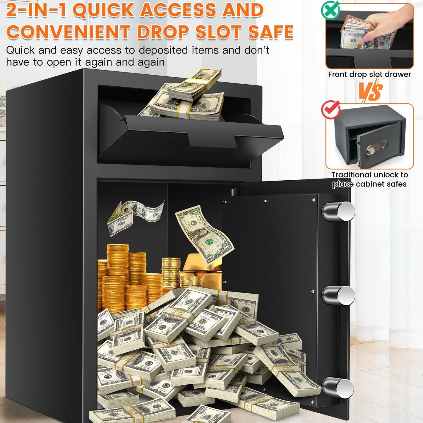 5.8 cu ft Large Fireproof Drop Safe Box for Business, Anti-Theft Money Drop Slot Safes with Digital Keypad and Spare Keys, Heavy-duty Cash Depository Lock Safe for Home Office Retail Store Business
