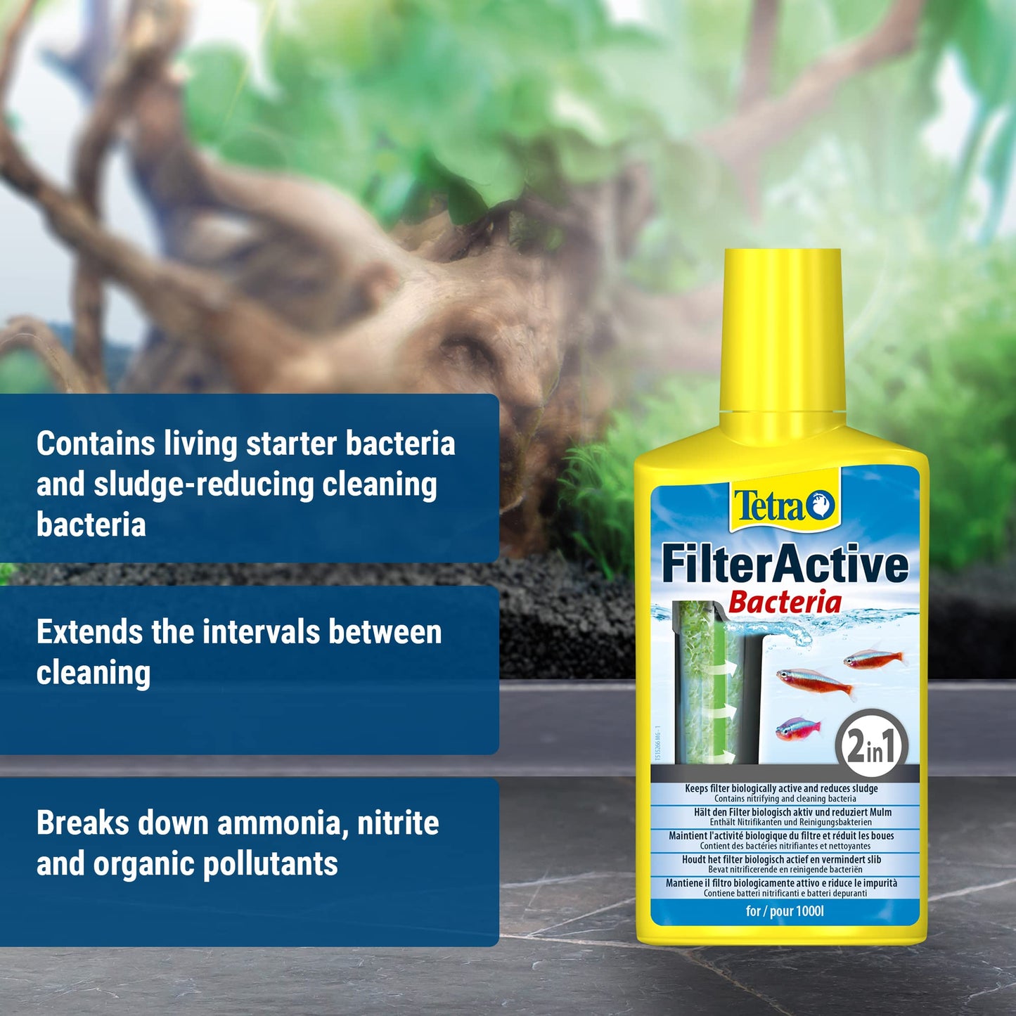 Tetra FilterActive Bacteria- mix of live starter bacteria & sludge-reducing cleaning bacteria, to support biological activity in aquarium, extend cleaning intervals & improve filter performance, 250ml
