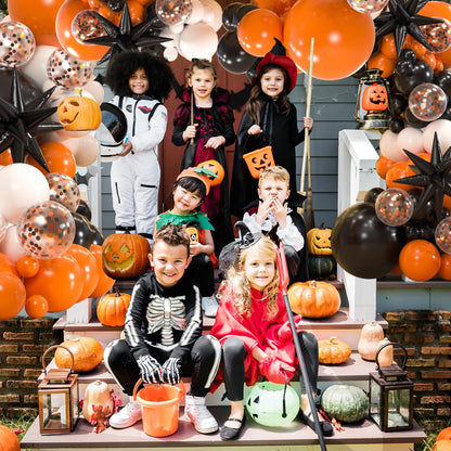161pcs Black White Orange Balloons Arch Kit,Black Orange With 3pcs Starburst Foil Balloons for Birthday Graduation Halloween Thanksgiving Day Party Decorations