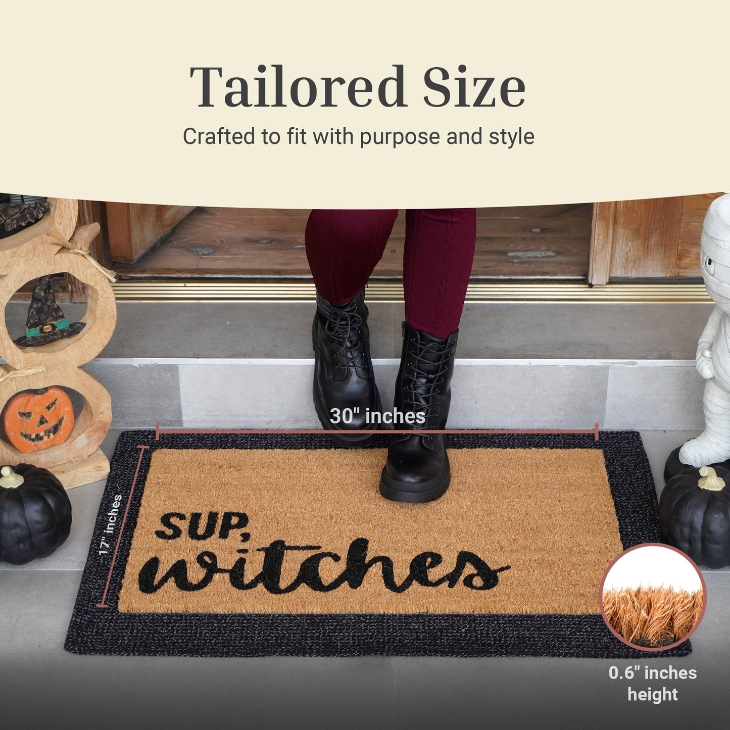THEODORE MAGNUS Halloween Door Mat - Welcome Mat for Front Door with Non-Slip Backing - Durable Doormat - Perfect for Outside Entrance Matt - Outdoor/Indoor - Sup, Witches - 17" x 30"