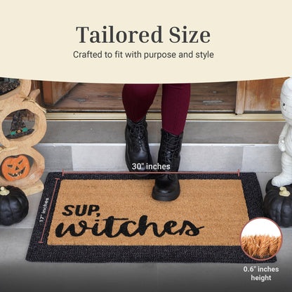 THEODORE MAGNUS Halloween Door Mat - Welcome Mat for Front Door with Non-Slip Backing - Durable Doormat - Perfect for Outside Entrance Matt - Outdoor/Indoor - Sup, Witches - 17" x 30"