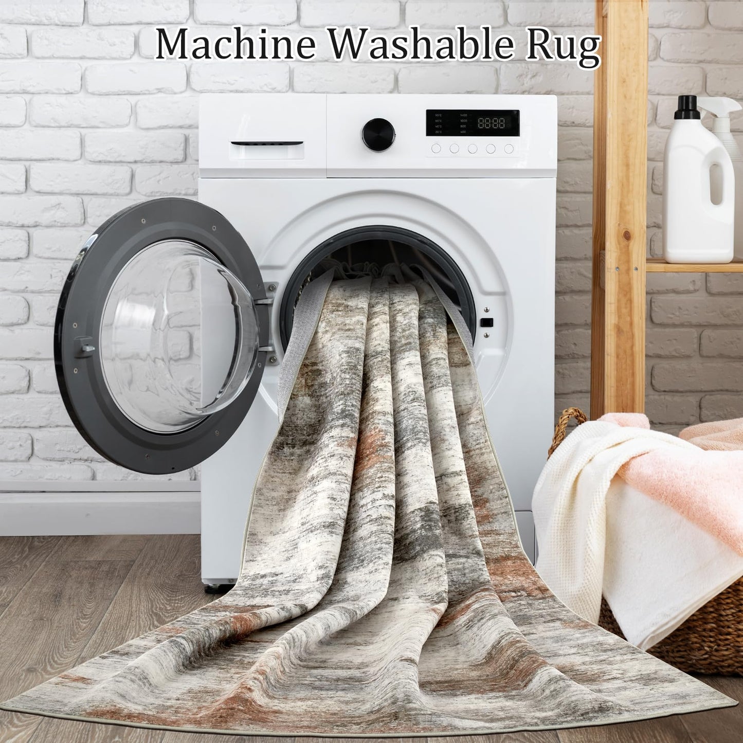 Boraya Area Rugs for Living Room: 8x10 Washable Neutral Modern Rug for Bedroom Large Soft Abstract Dining Room Rugs Indoor Floor Low Pile Carpet for Home Office Nursery - Rust Grey