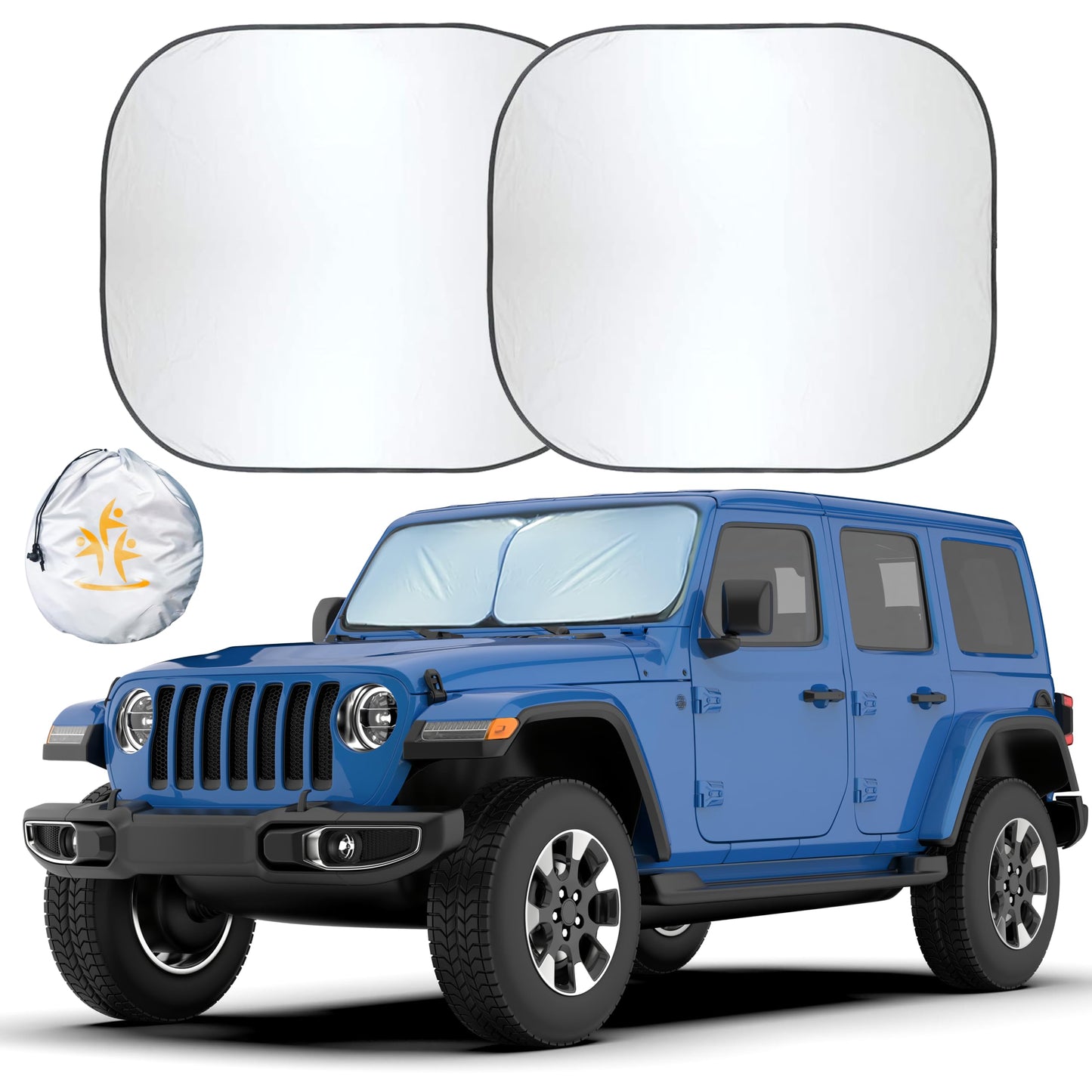 EcoNour 2-Piece Windshield Sun Shade for Jeep, Offers Complete Automotive Sun Protection, Foldable Jeep Windshield Shade Suits Wrangler, Compass, Gladiator & Renegade, (X-Small 18 in x 26 in)