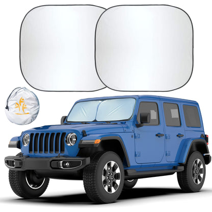 EcoNour 2-Piece Windshield Sun Shade for Jeep, Offers Complete Automotive Sun Protection, Foldable Jeep Windshield Shade Suits Wrangler, Compass, Gladiator & Renegade, (X-Small 18 in x 26 in)