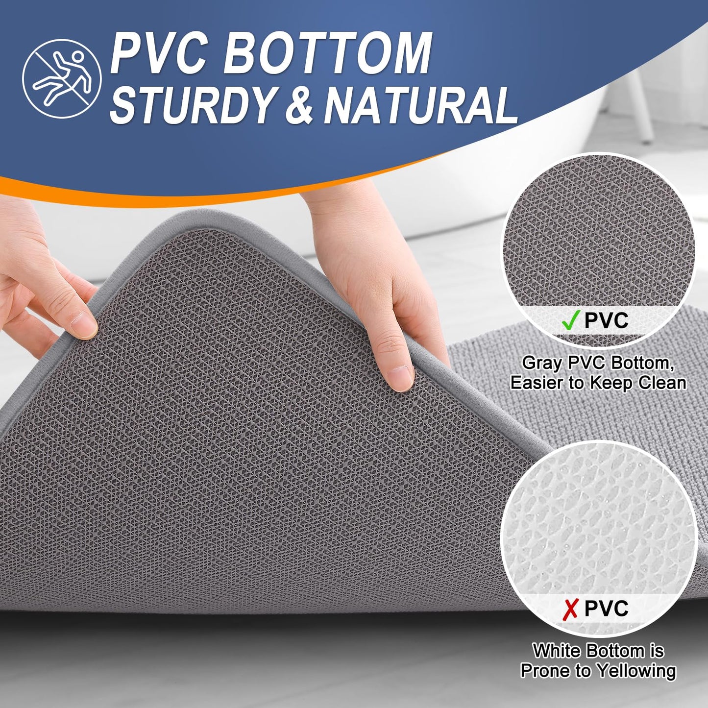 OLANLY Thick Memory Foam Bath Mat Rug 30x20, Extra Soft Absorbent Bathroom Rugs, Quick Dry Bath Mats, Non-Slip, Machine Washable Carpet for Bathroom, Tub and Shower, Home Decor Accessories, Grey