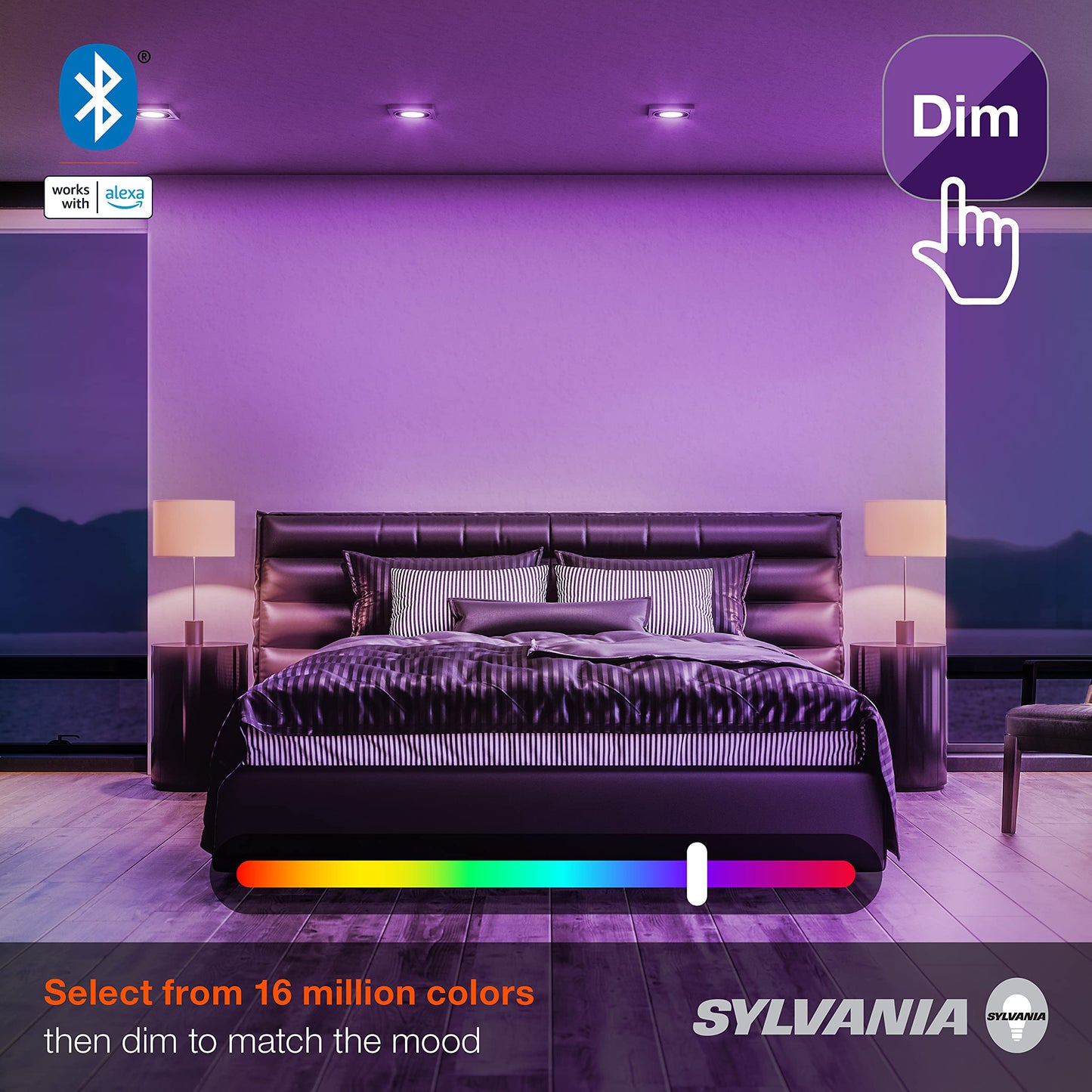 SYLVANIA Bluetooth Mesh LED Smart Light Bulb, One Touch Set Up, A19 60W Equivalent, E26, RGBW Full Color & Adjustable White, Works with Alexa Only - 2 Count (Pack of 1) (75760)
