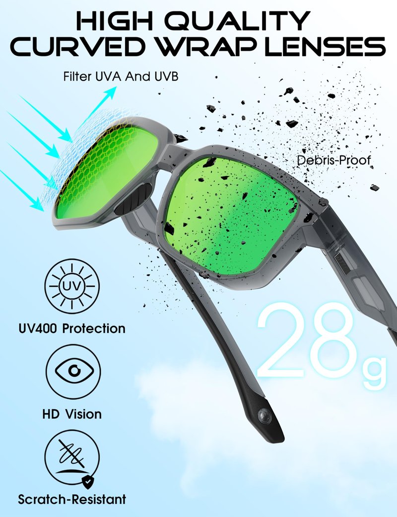 ATTCL Polarized Fishing Sunglasses Men: Unbreakable TR90 PC Lens Lightweight UV400 Protection Secure Fit for Driving Running Sports 2238B Touhui-Green-1