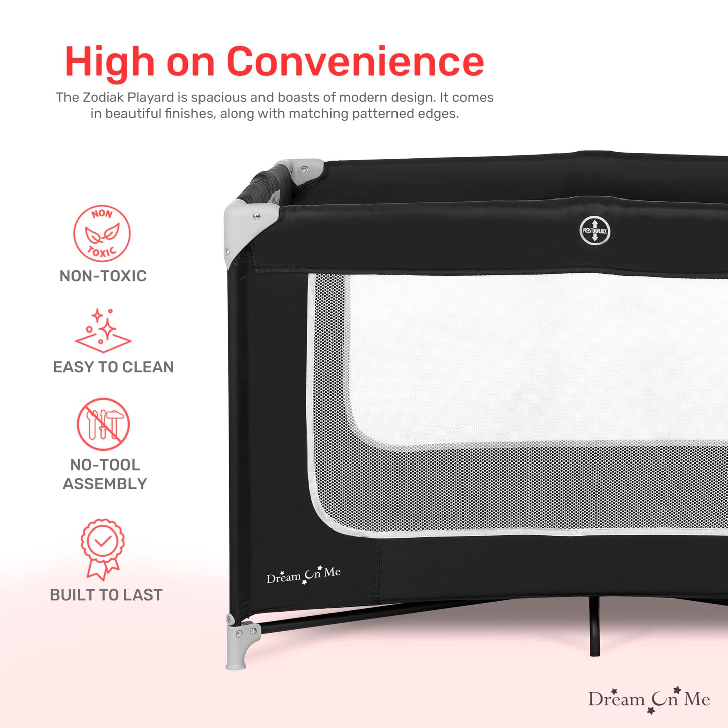 Dream On Me Zodiak Portable Playard in Black, Lightweight, Packable and Easy Setup Baby Playard, Breathable Mesh Sides and Soft Fabric - Comes with a Removable Padded Mat