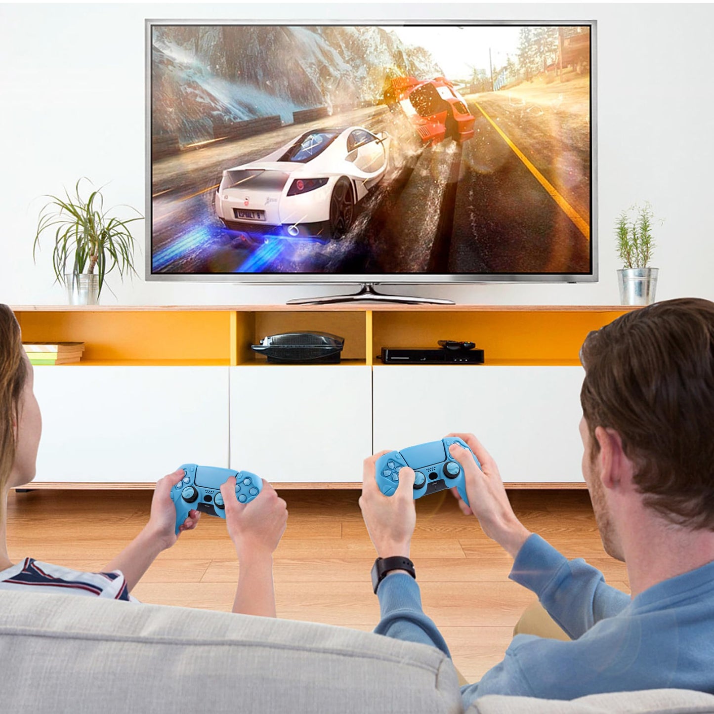 CHIN FAI Ergonomic Soft Grip Skin Compatible PS5 Controller Cover, Anti-Slip Silicone with 6 Thumb Grips Accessories Set for PlayStation 5 (Starlight Blue)