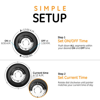 GE 24-Hour Heavy-Duty Outdoor Mechanical Timer, 2 Grounded Outlet Timer, Programmable Daily Cycle, 30-Minute Interval Outdoor Timer, Weather Resistant, Outdoor Light Timer, Black, 1 Pack, 15138