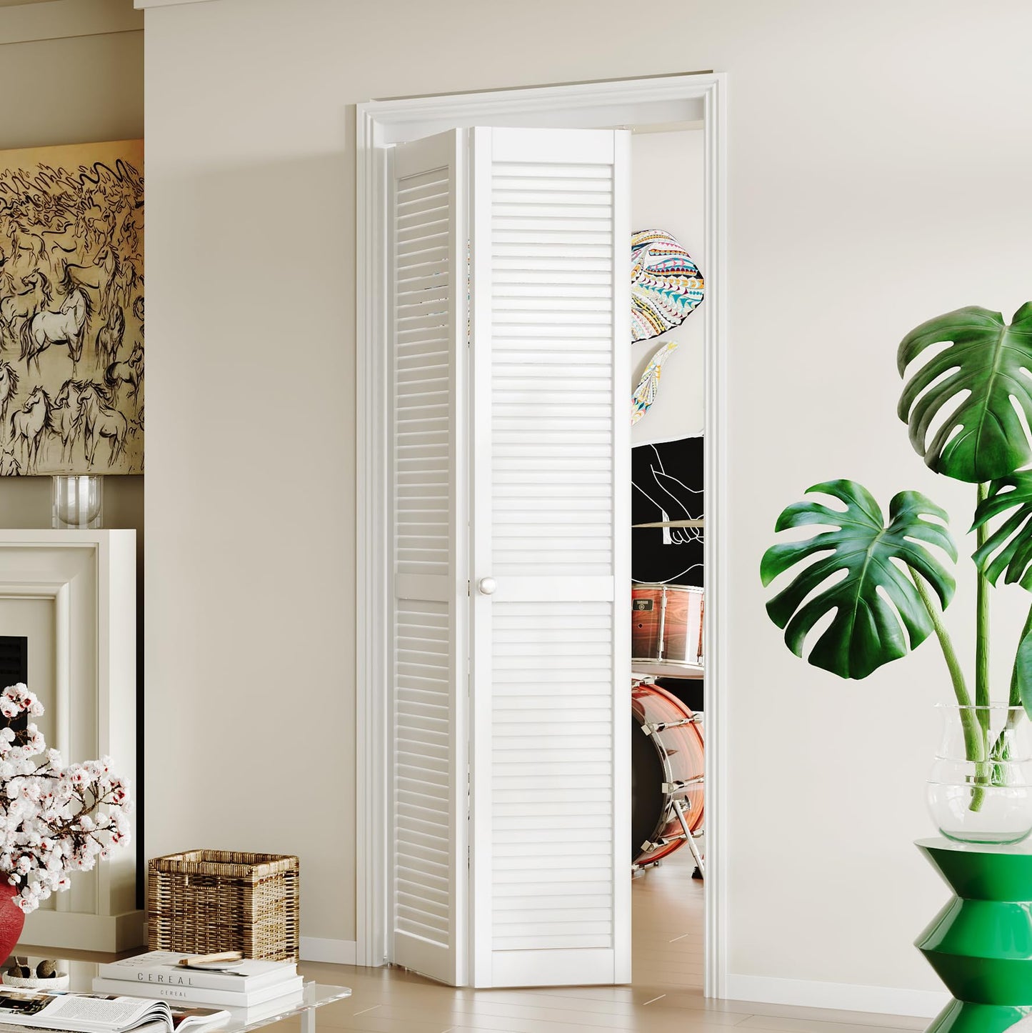 BARNER HOME Louvered Bi-Fold Door, Fits 30" x 80" Standard Openings, White Folding Closet Door with Hardware Kit, Ventilated MDF 2 Panels, Ideal for Laundry, Bedroom, or Pantry