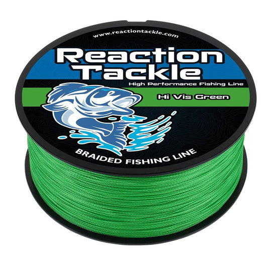 Reaction Tackle Braided Fishing Line - Pro Grade Power Performance for Saltwater or Freshwater Fish - Colored Fishing Line Braid for Extra Visibility - Hi Vis Green 50 Lb (300 Yards)