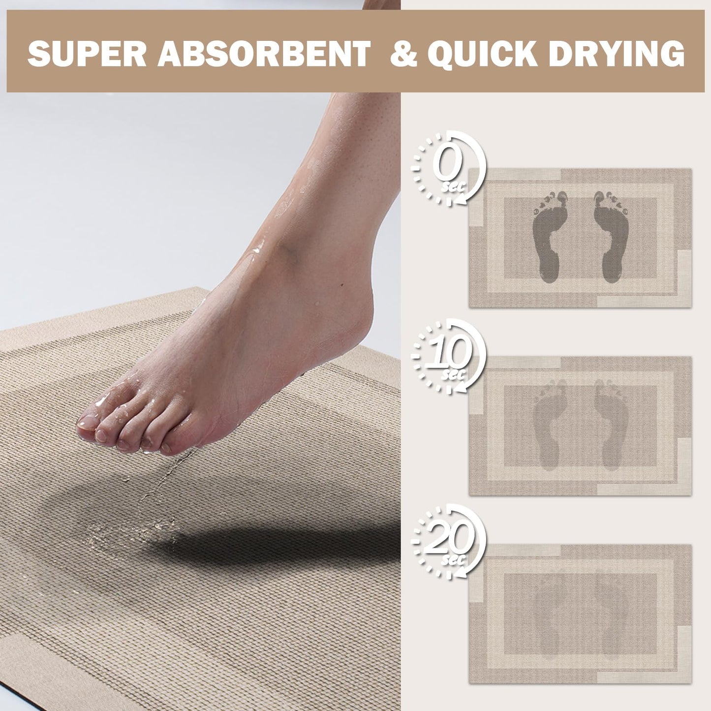 YDKGL Non Slip Bath Mat, Rubber Backing Ultra Thin Bathroom Rugs Fit Under Door Quick Dry Super Absorbent Washable Bath Rug Shower Mat for Bathroom Floor Bathtub Shower Sink, Easy Care Beige 16"x 24"