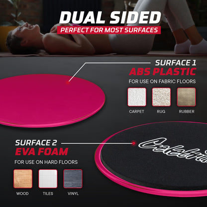 Celebrita Pair of Gliding Discs Core Sliders Ab, Back, Hip, and Leg Exercise Gear for Gym, Home, Yoga, Pilates | Strengthen Abdomen, Burn Fat, Improve Balance (Pink)