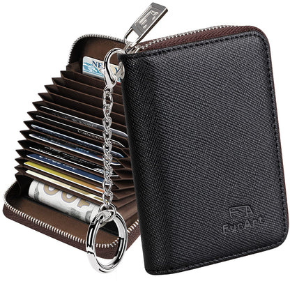 FurArt Zipper Wallet Women, RFID Blocking Credit Card Wallet, Business Card Holder, Compact Size KeyChain Wallet