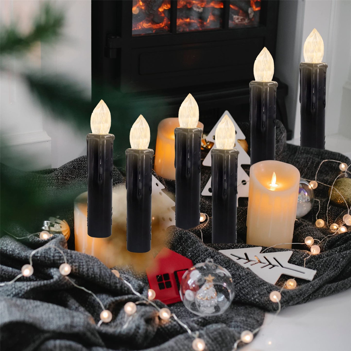 Gedengni LED Candlesticks Short Taper Candle, 4inches Battery Operated Chandelier Halloween Black Flameless Candles Mini Remote Candle Sticks for Harry Potter Party Home Decor,10pcs-BL