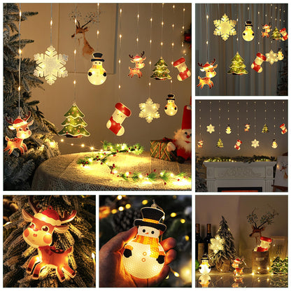 BLOOMWIN Window Lights Christmas Decor - 9.8ft LED Xmas Window Lights Indoor Curtain String Lights - 3D Hanging Christmas Novelty Decorations Bay Window Bedroom Snowflakes Snowman