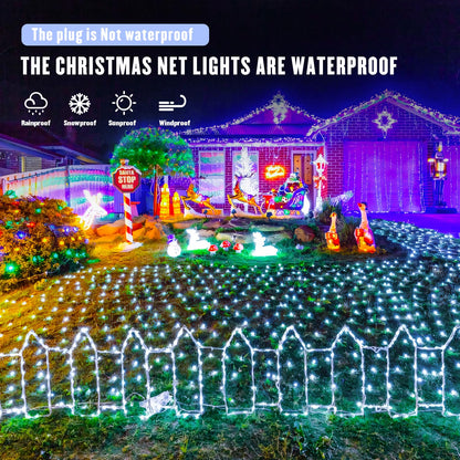 JMEXSUSS Outdoor Net Lights Waterproof, 12ft x 5ft with 8 Modes Remoter, 360 LED Plug in Net Lights for for Bush Patio Christmas Tree Decor (Clear Wire, White)