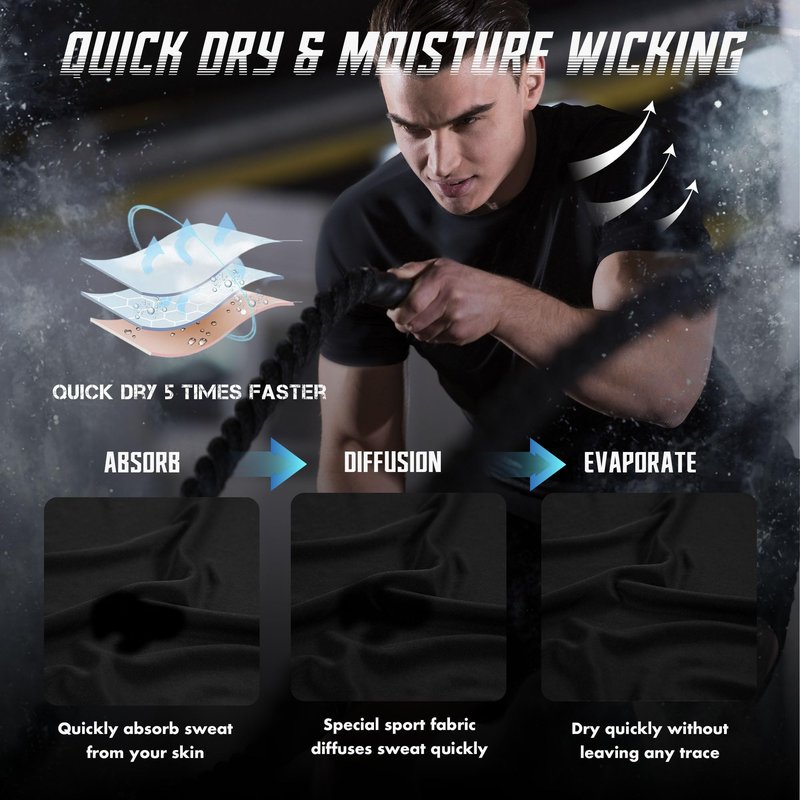 BRISIRA Cooling Workout T Shirts Men Lightweight Short Sleeve Quick Dry Fit Performance Gym Tees Moisture Wicking Athletic Black